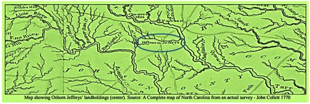Osborn Jeffreys' land holdings circa 1770
