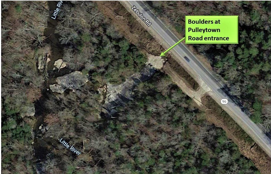 Satellite view of the Pulleytown Road entrance.