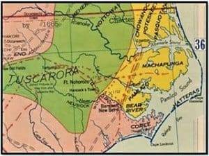 Tuscarora Indian territory map in the 1700's.
