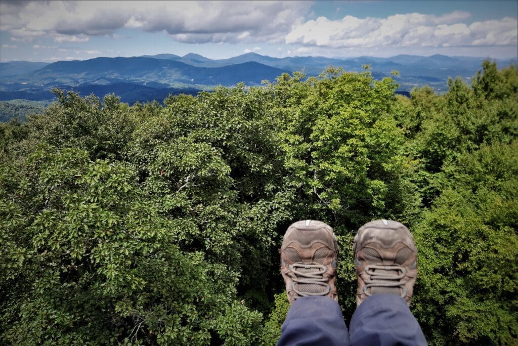 Selfie on top of a fire tower on the Blue Ridge Parkway.