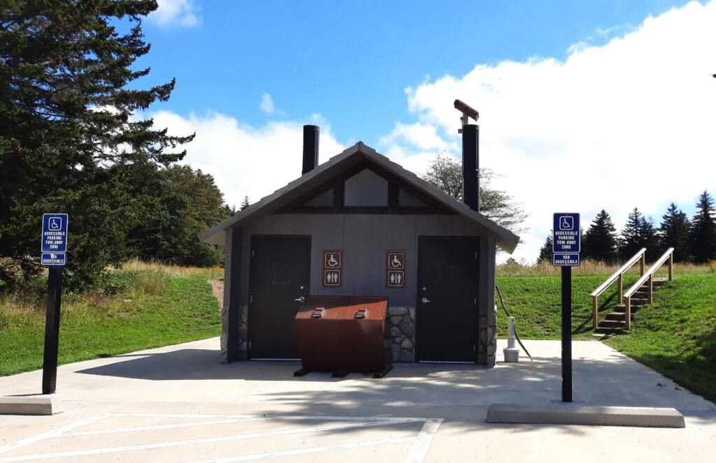 Restrooms at secondary parking area near Massie Gap parking.
