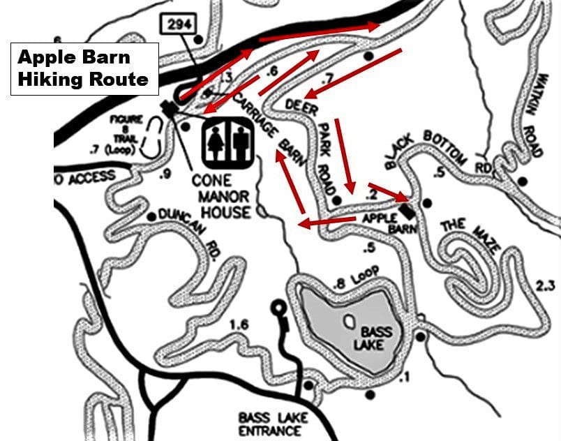 Hiking route to the Apple Barn in Cone Memorial Park