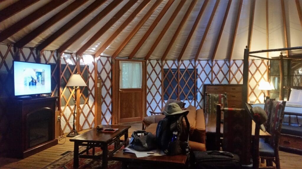 Inside a luxury yurt near Shenandoah National Park
