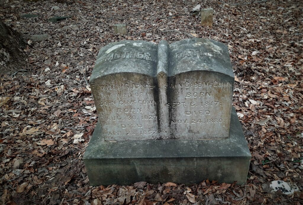 Headstones in the old Cabe cemetery along the Laurel Bluffs trail.