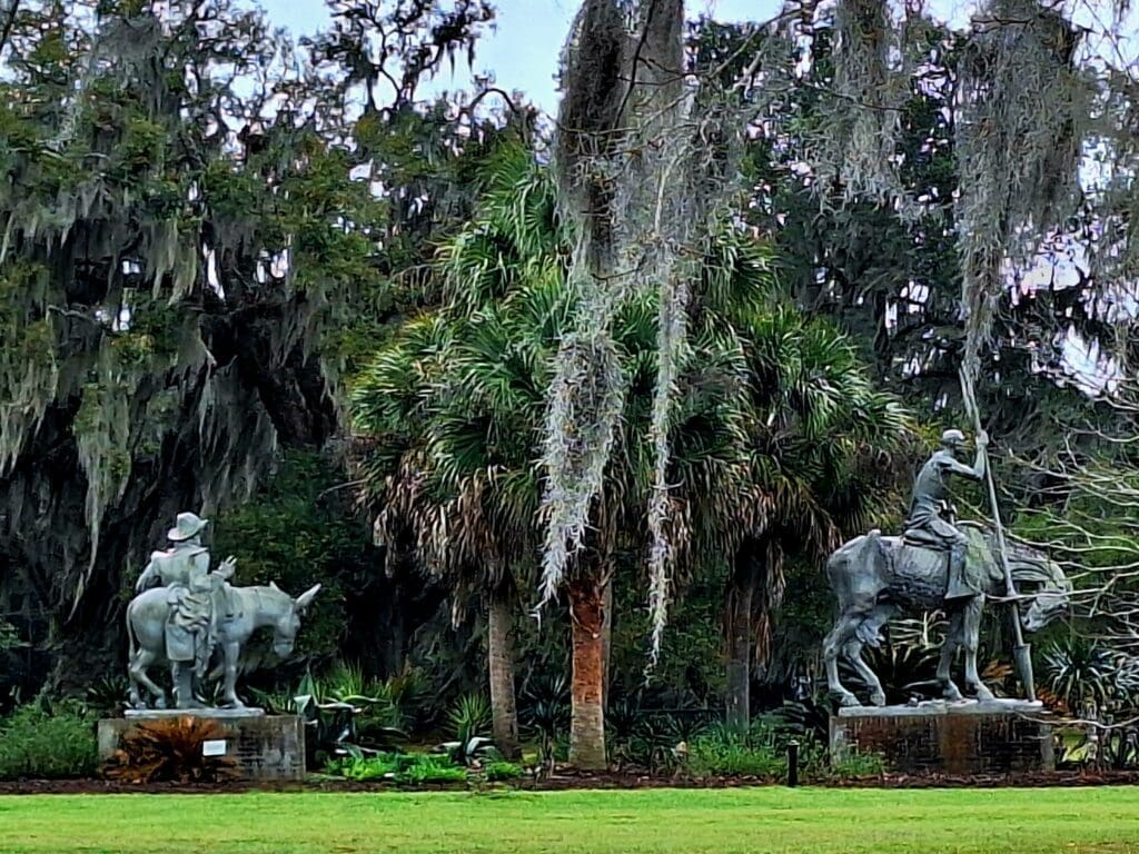 Sculpture and spanish moss at brookgreen